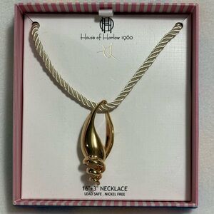 House of Harlow 1960 Gold Tone Conch Shell Pendant 16+3” Corded Necklace - NIB